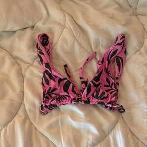 vestique Pink and Black Leaf Print Bikini Top
